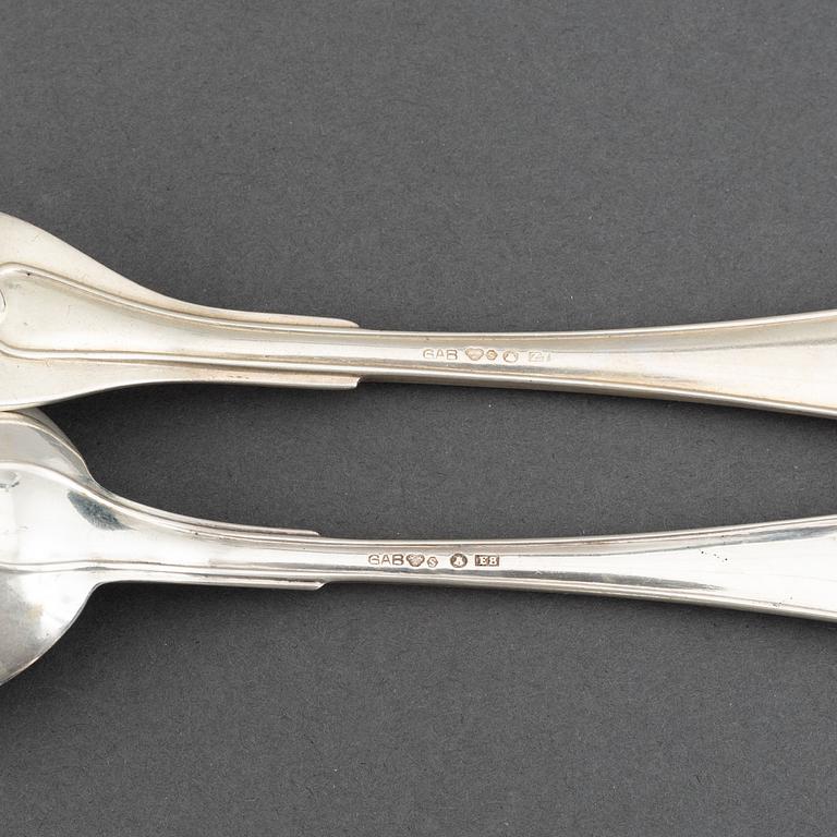 Silverbestick, 71 delar, Gammal svensk spetsig, övervägande del GAB Stockholm, 1920-tal.