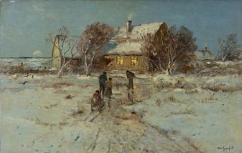 Wilhelm von Gegerfelt, Winter landscape with figures at dusk.