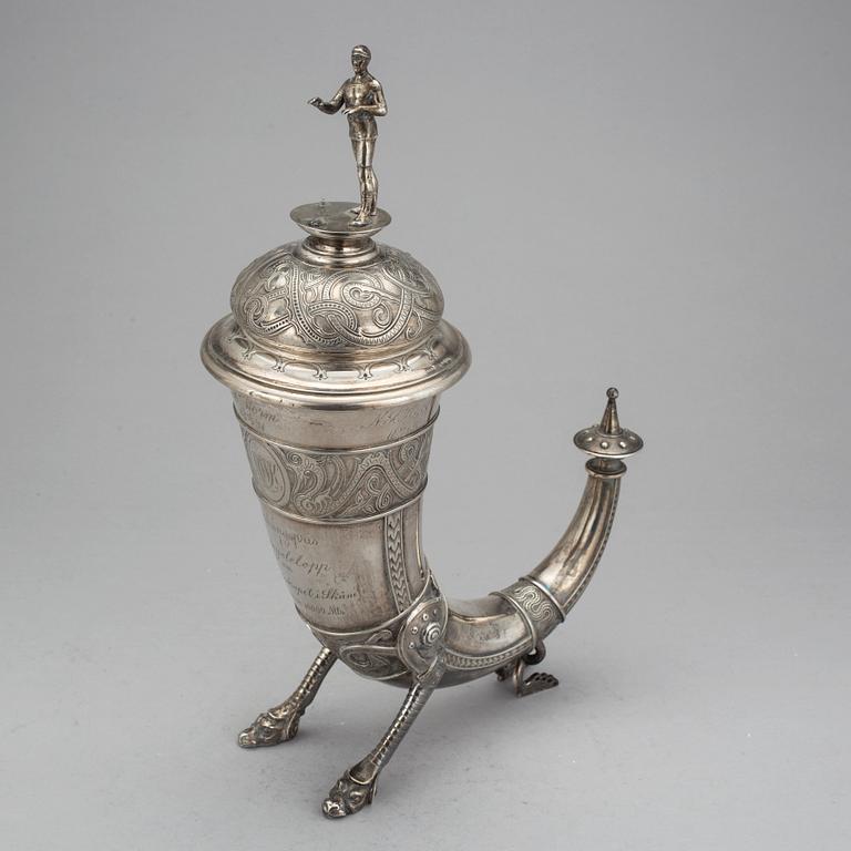 DRYCKESPOKAL, silver, Nils August Malmqvist, Malmö, 1890. Vikt ca 753 gram.