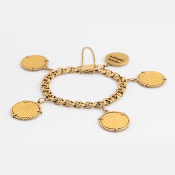 Armband guld bismarcklänk med berlocker med guldmynt.