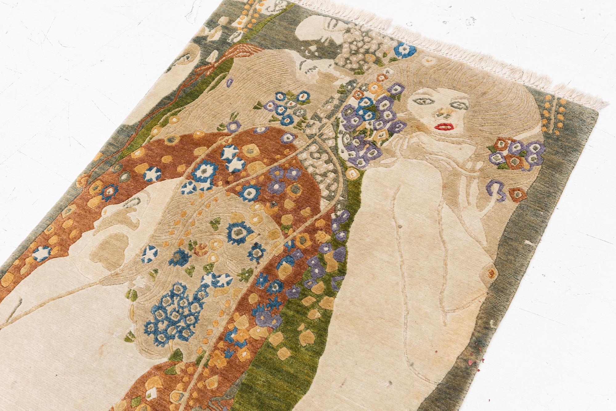 Gustav Klimt, after, a tufted rug, 'Wasserschlangen II', c. 164 x 81 cm.