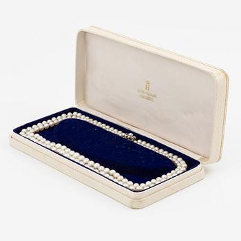 Necklace two rows of cultured pearls clasp 18K gold with a cultured pearl.