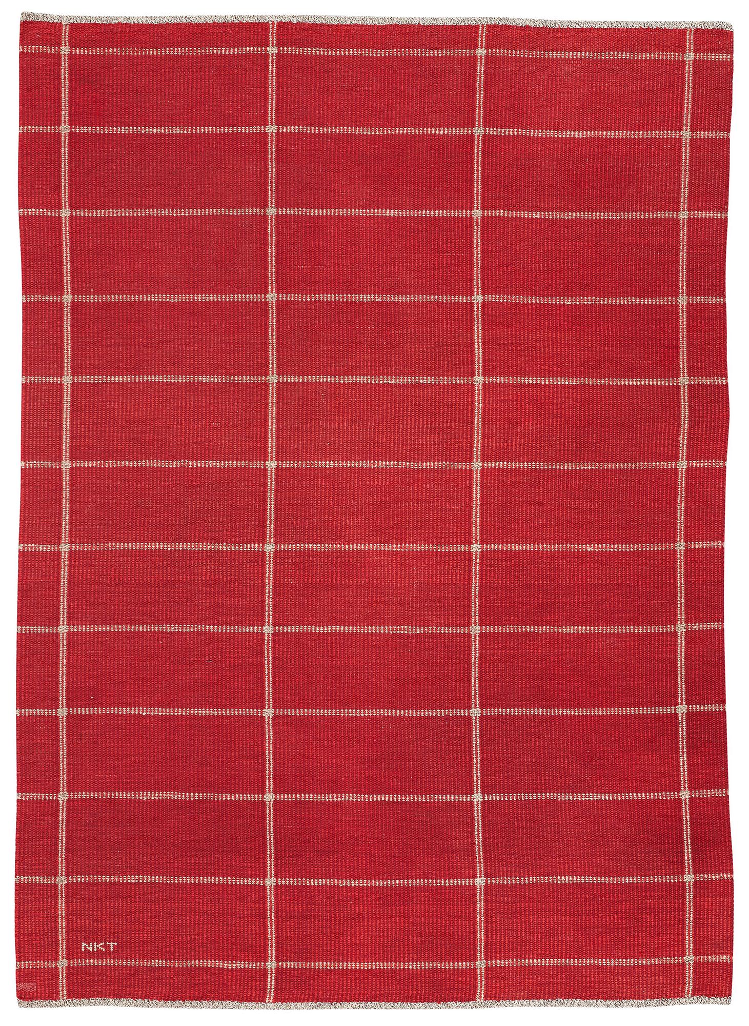 A CARPET, flat weave, ca 234,5 x 170,5 cm, signed NKT (Nordiska Kompaniets Textilkammare).