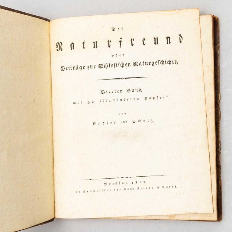 BOOK, with hand coloured dry needle engravings.