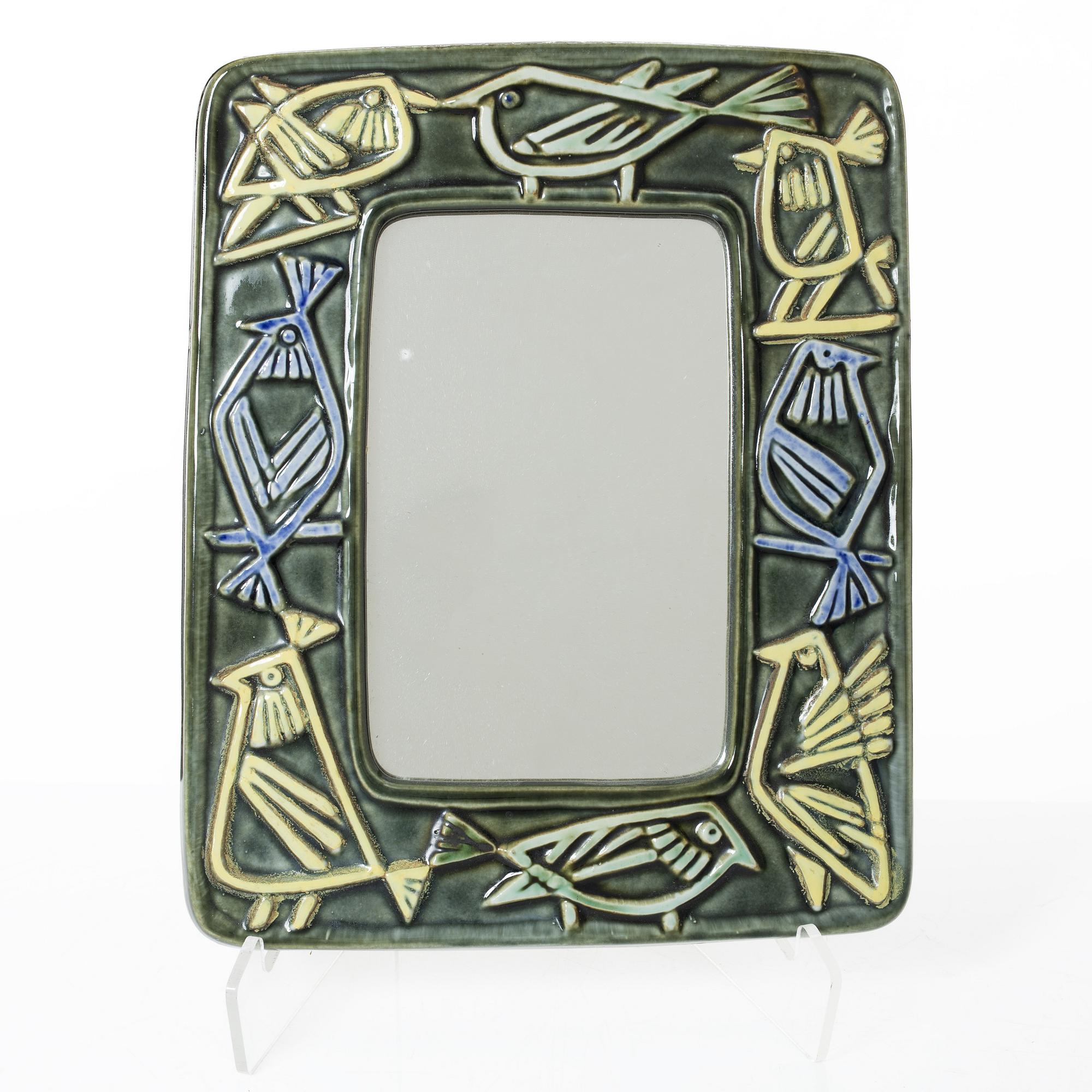 Lisa Larson, a stoneware mirror, wall relief and ashtray,  Gustavsberg.