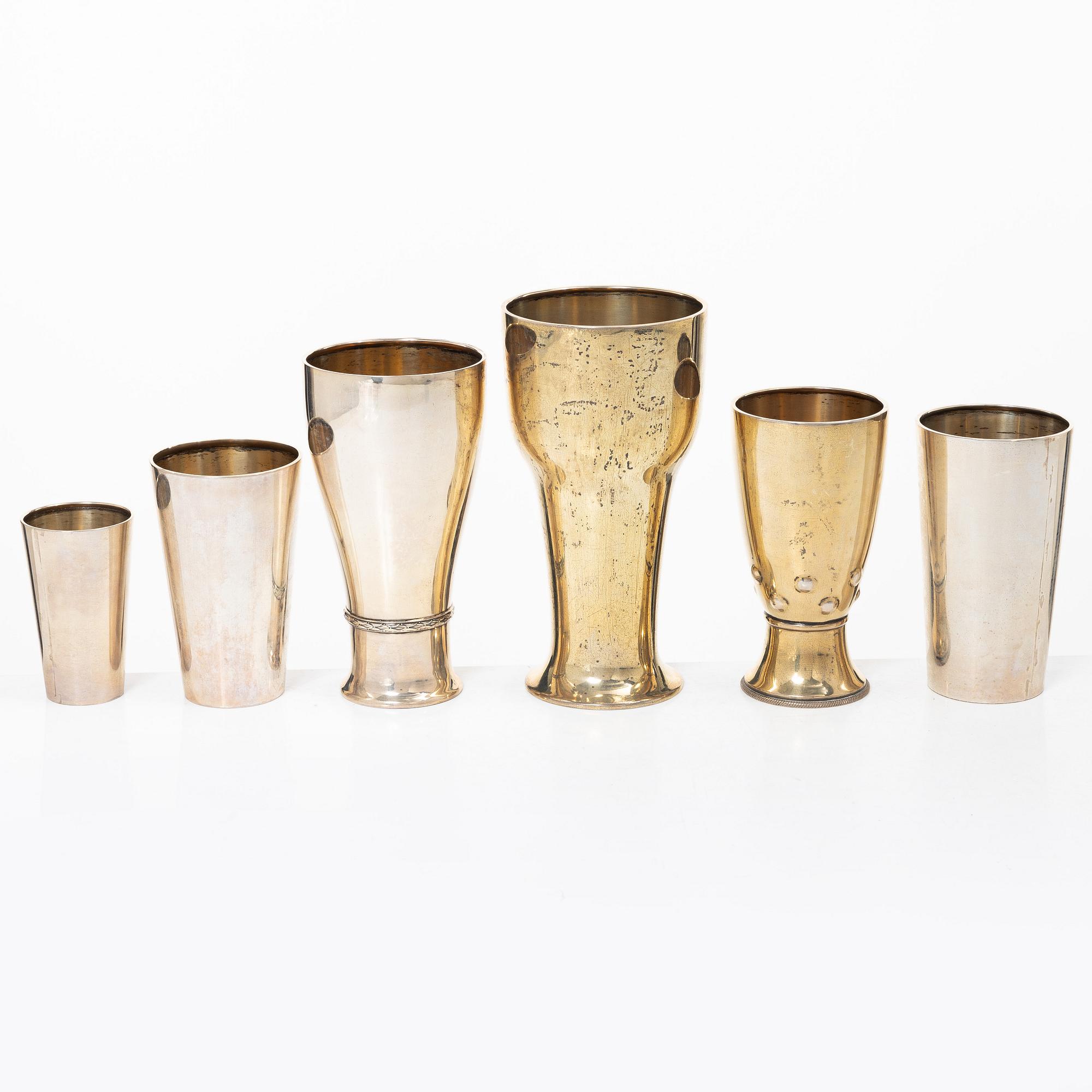 Six Swedish silver cups and trophies, including with mark of K Anderson, Stockholm 1912.