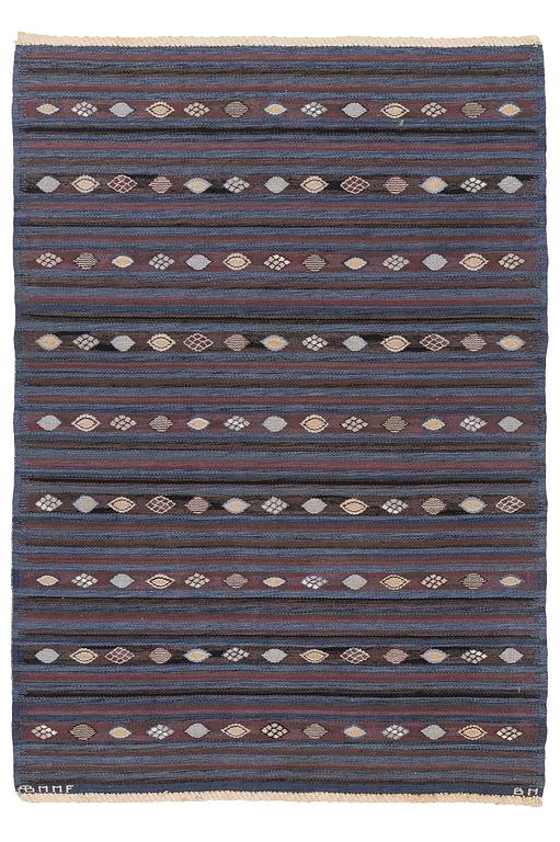 Barbro Nilsson, a carpet, 'Blåbär mörk', tapestry weave, c. 215 x 149 cm, signed AB MMF BN.