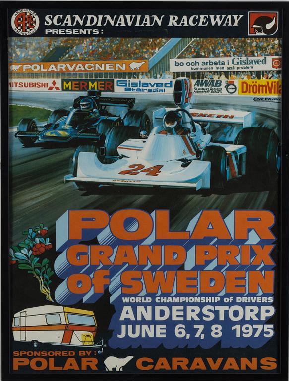 4 original posters for Formula 1 Grand Prix at Anderstorp Sweden 1973, 74, 75 and 79.