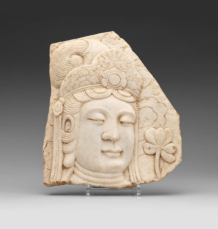 A carved marble fragment, tang style, about 1900.