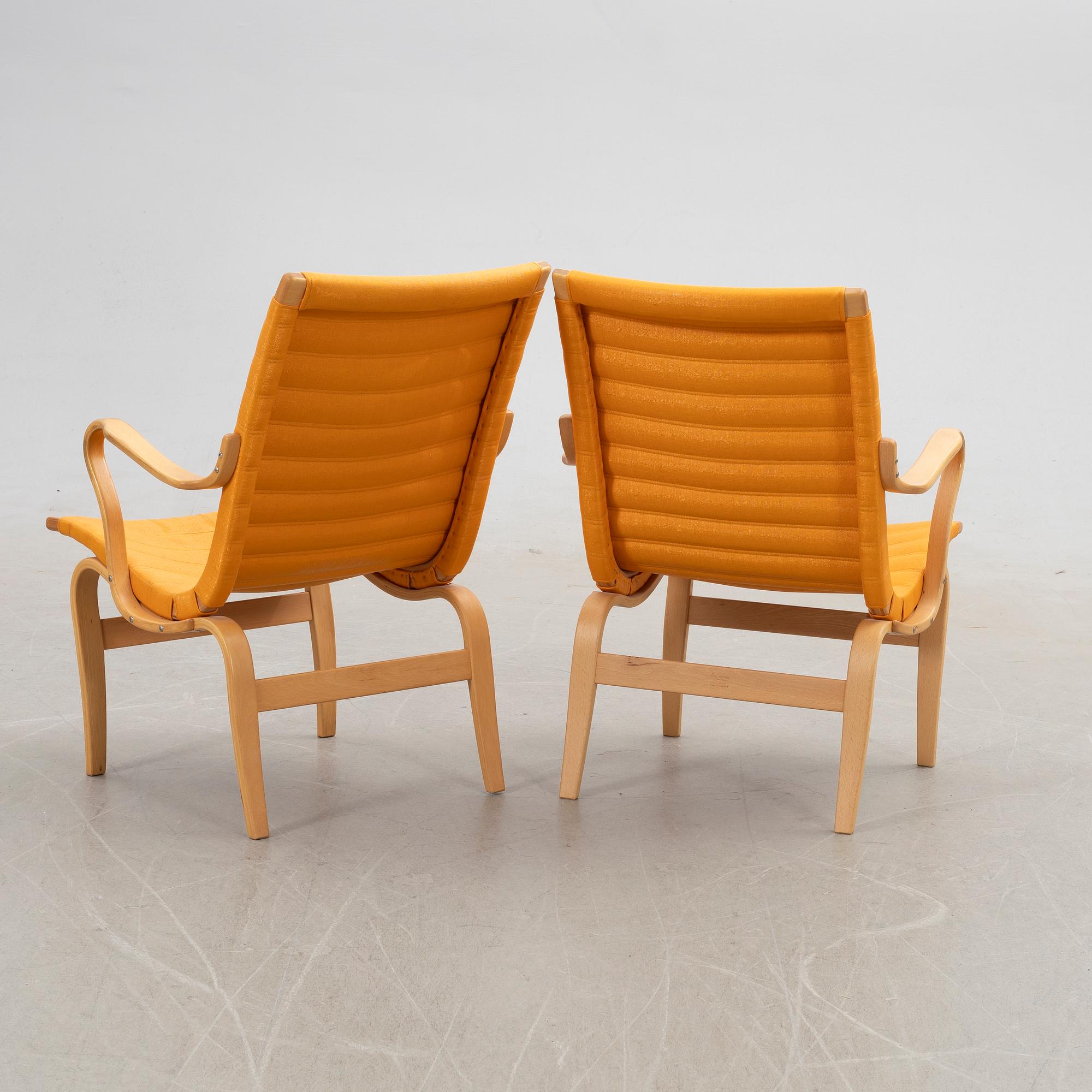 Bruno Mathsson, armchairs 1 pair, "Eva", Karl Mathsson Company, Värnamo, 1973.