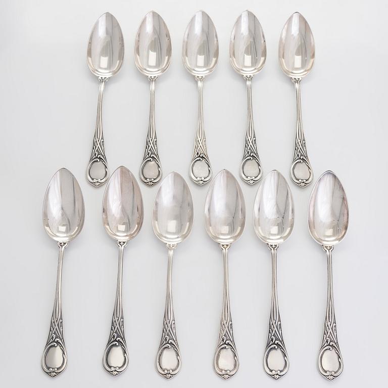 Br. Grachev, bestickuppsättning, 34 st, silver, med hovleverantörsstämpel, S:t Petersburg 1898.