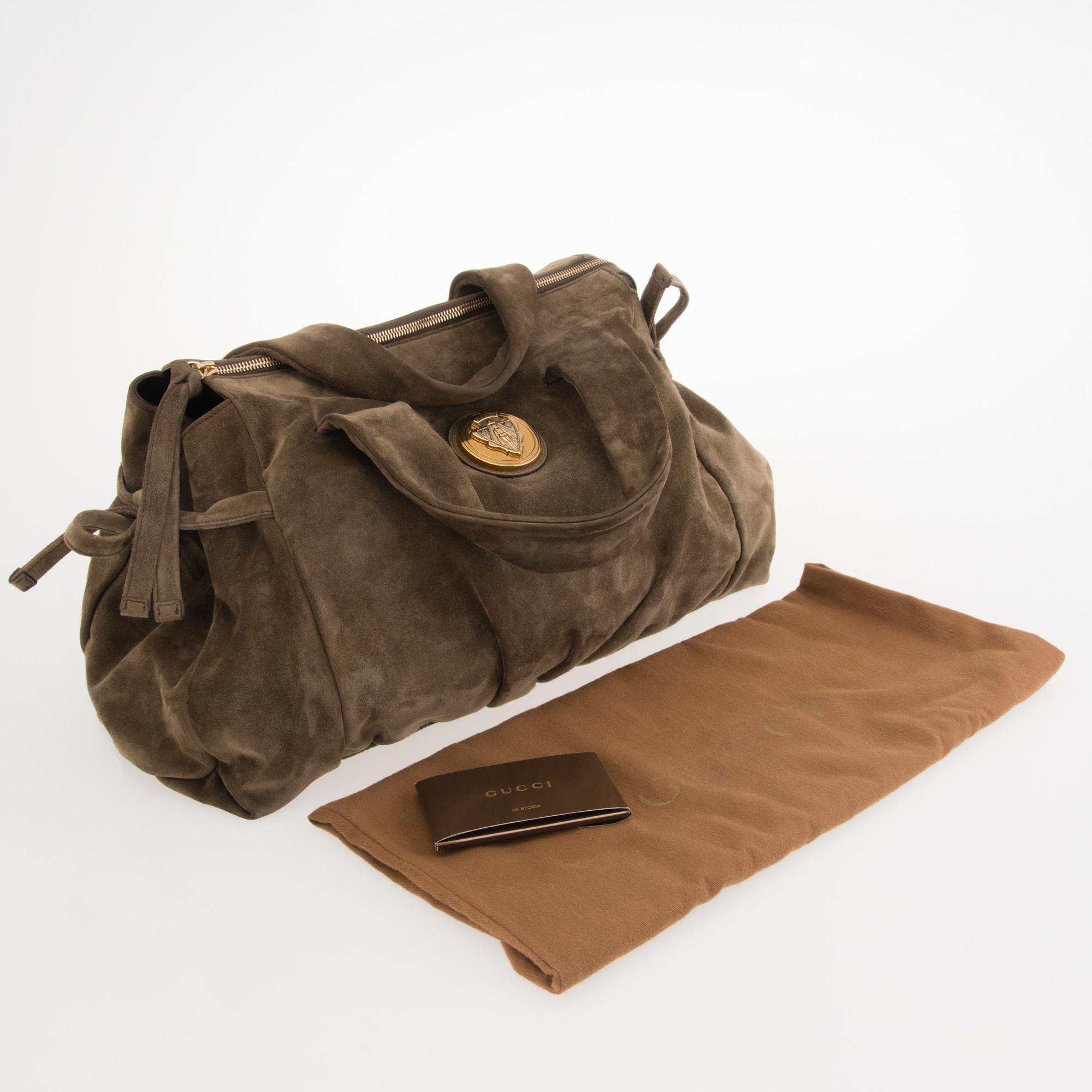 GUCCI Medium Suede Hysteria Top Handle Handbag.
