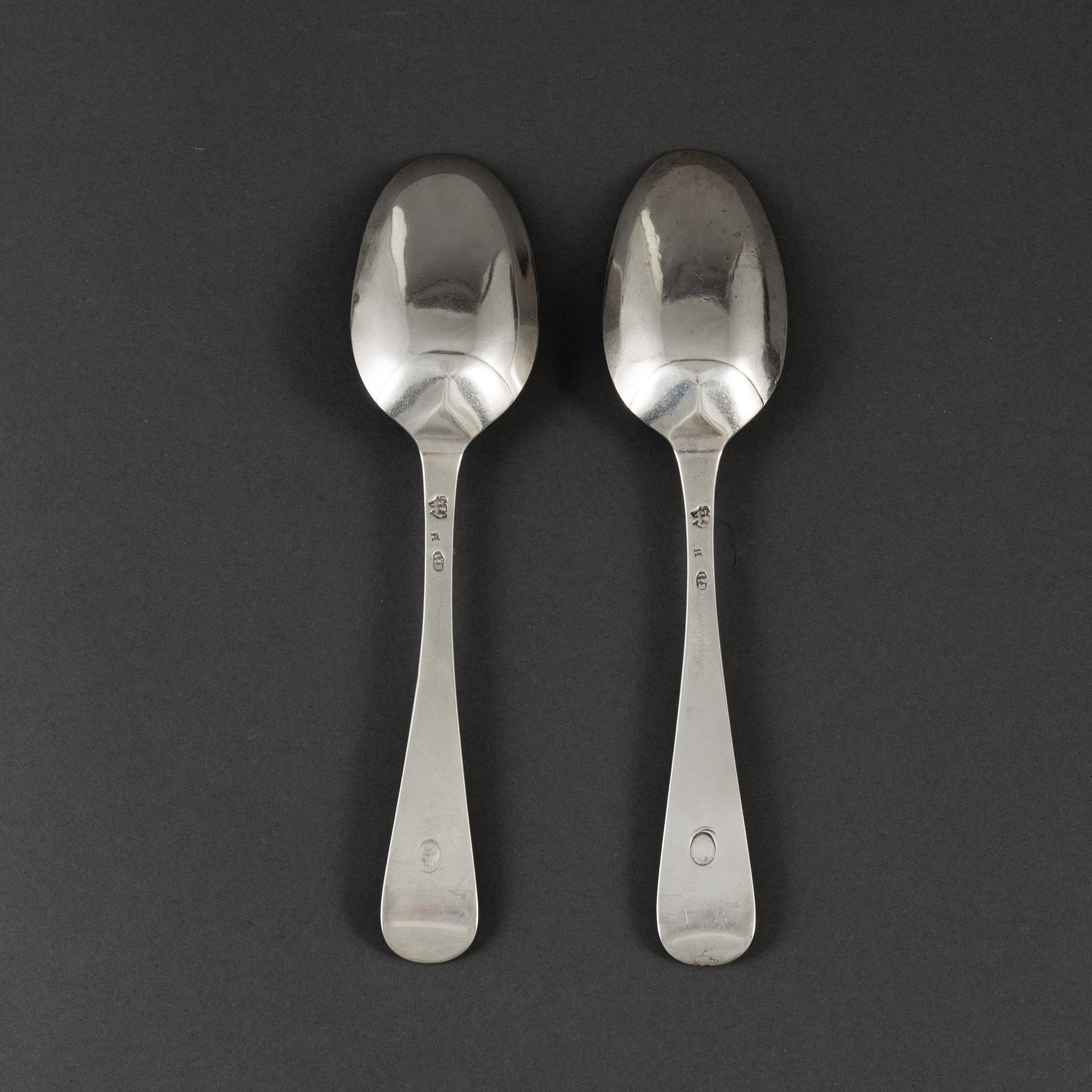 JOHAN PETTERSSON BERGS ÄNKA, skedar, ett par, silver, Norrköping, 1766.
