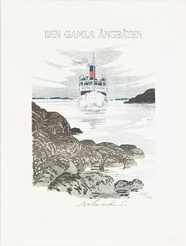 Roland Svensson, folder with 4 lithographs, "The Old Steamship".