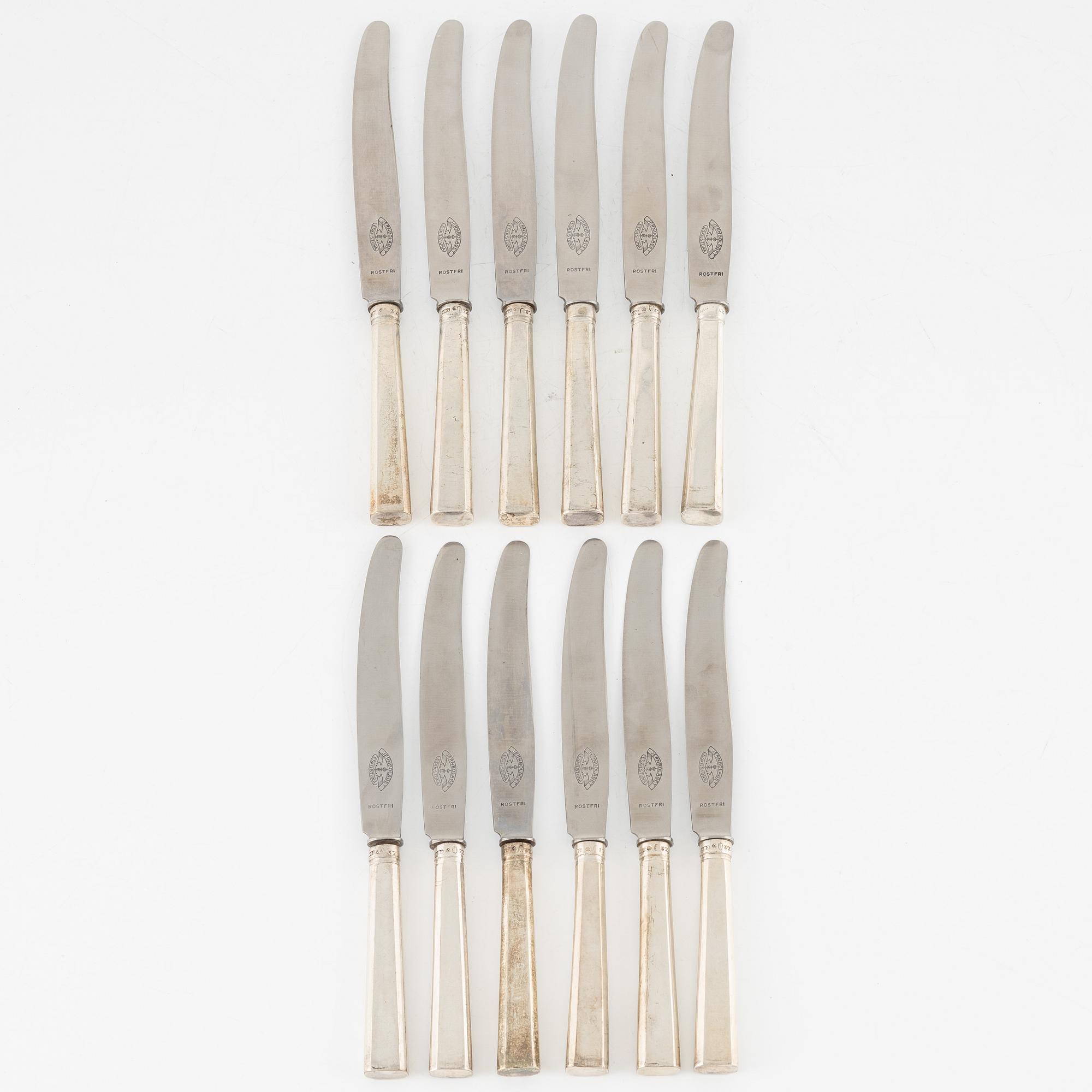 Twelve silver knives, Carl Gustaf Hagbeck, Stockholm, 1806 (one 1830).