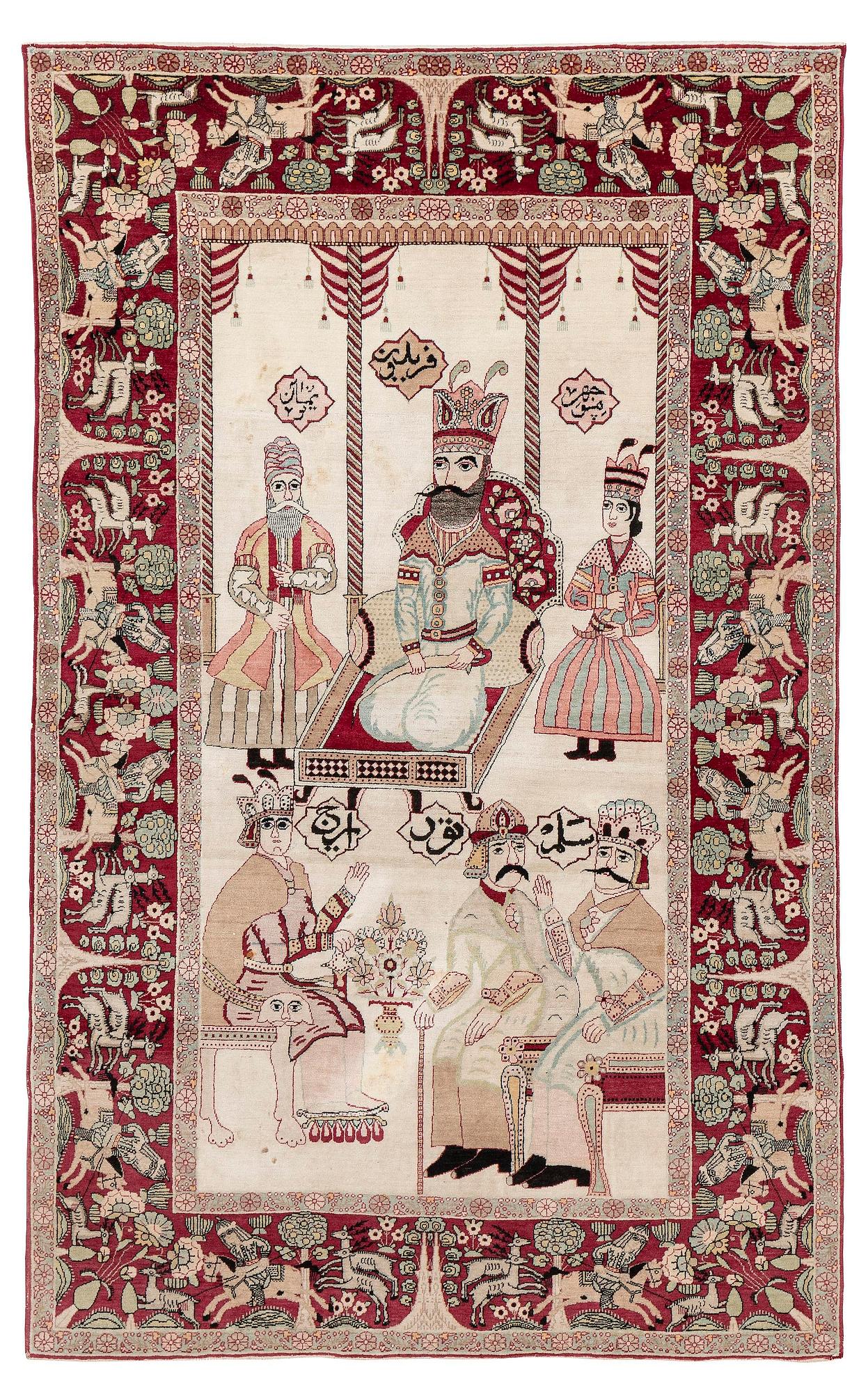 Matta, antik Kirman Laver, figural, södra Persien, ca 214 x 130 cm.