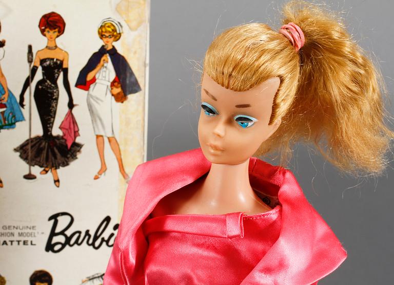 BARBIEDOCKOR, 3 st, med TILLBEHÖR, Mattel, 1950-60-tal.