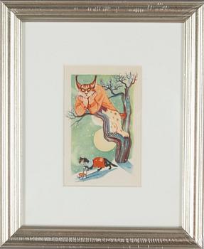 KONSTVYKORT, 7 st, efter Tove Jansson, signerade i trycket, Taidekorttikeskus 1940-tal.