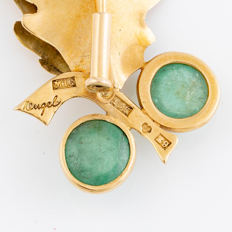 Gertrud Engel, for A. Michelsen, brooch, 18K gold with cabochon-cut emeralds.
