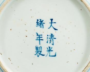 A pair of Chinese enamelled dishes, with Guangxu six character mark.