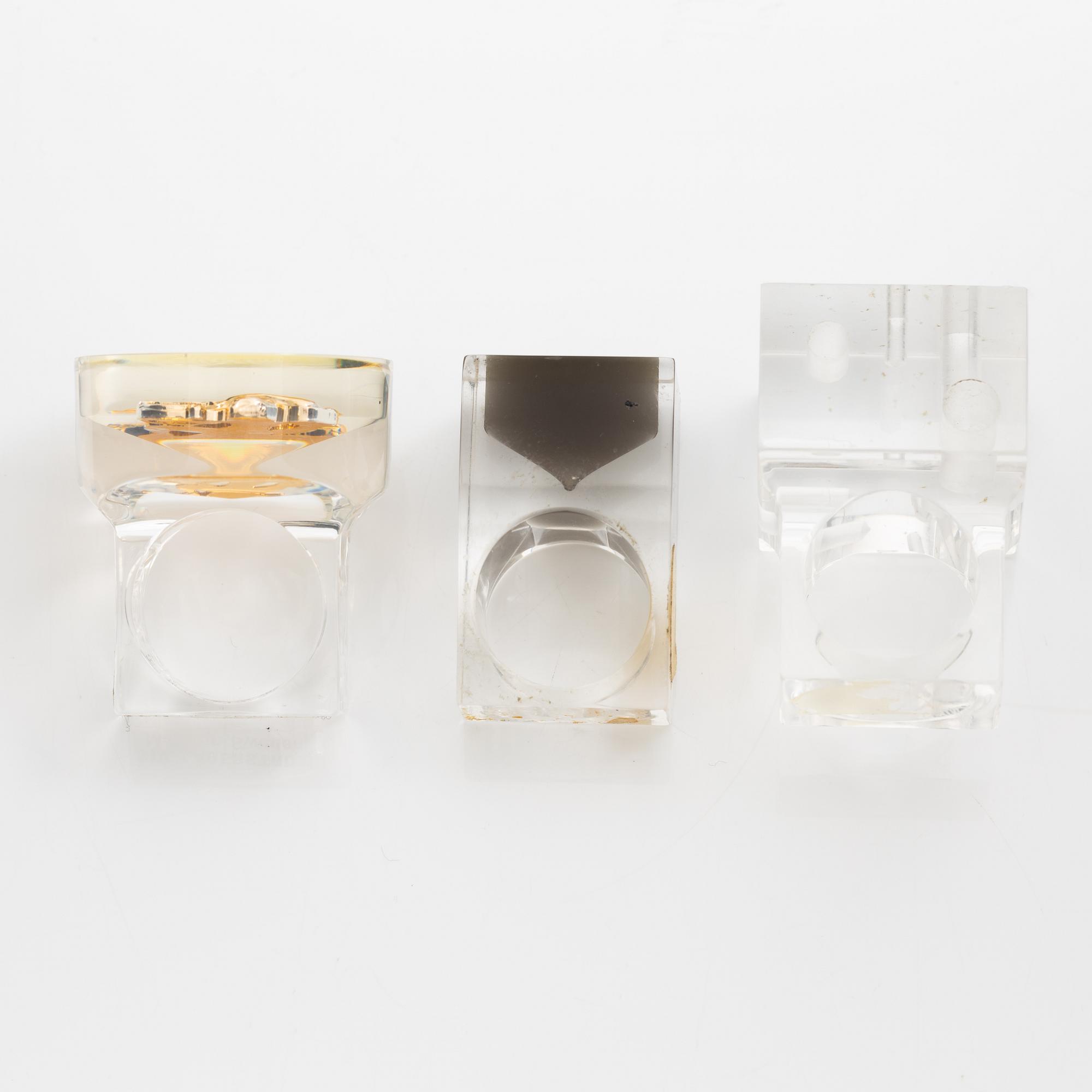 Siv Lagerström, three acrylic rings, 1970s.