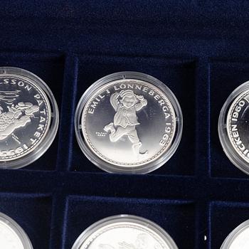Minnesmynt/jubileumsmynt, 18 st, sterlingsilver, Astrid Lindgren & Nordens sagor, Myntverket Moneta.