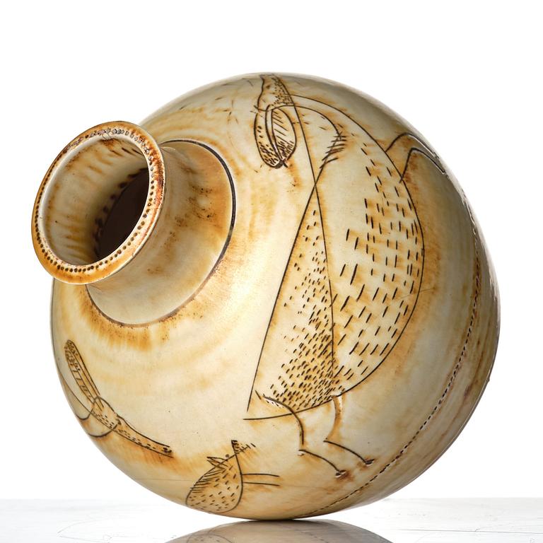 Anders Bruno Liljefors, two stoneware vases, Gustavsberg studio, Sweden ca 1949-50.