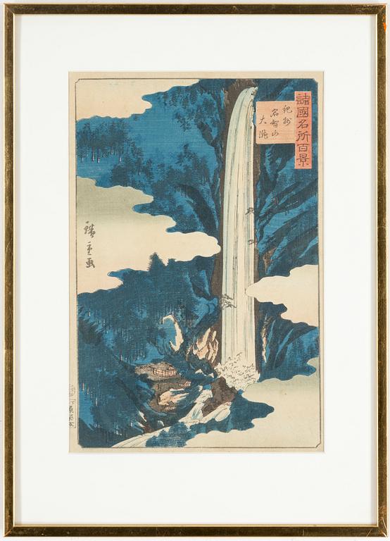 Ando Hiroshige, 3 woodblock prints, signed, probably later print.