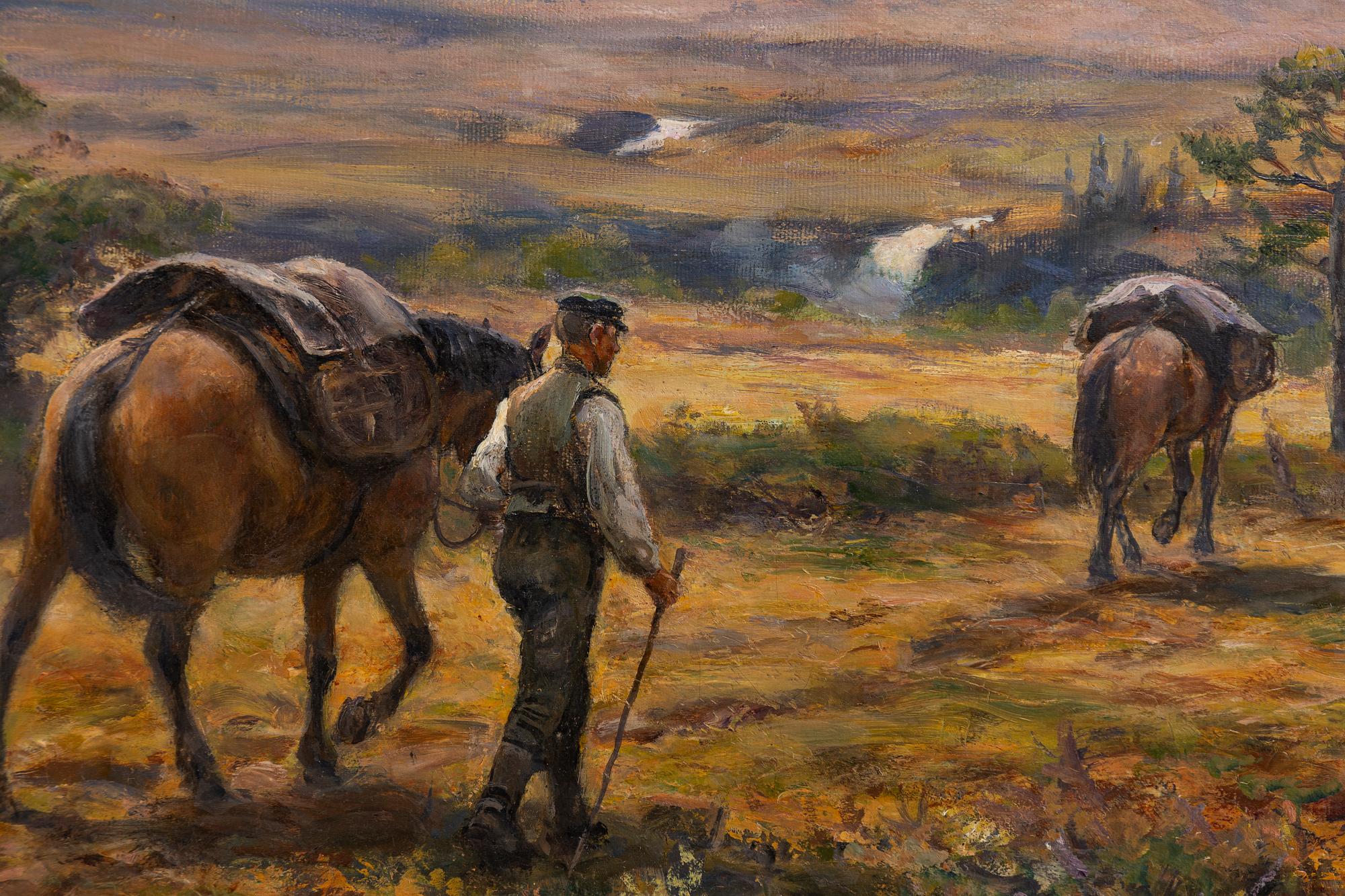 Johan Tirén, Mountain landscape with horses and a farm.