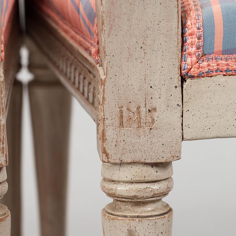 Four Gustavian late 18th century chairs.