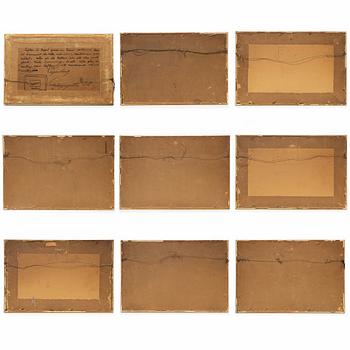 Rispappersmålningar, 9 stycken. Qingdynastin, 1800-tal.