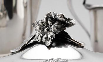 KAFFESERVIS, 3 delar, silver, Eric Råström, Stockholm 1939. Total vikt ca 1194 g.