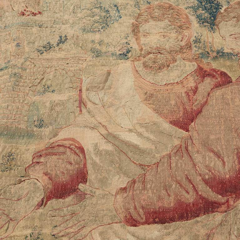 VÄVD TAPET, gobelängteknik, 350,5 x 372,5 cm, signerad Bryssel-Brabant, Flandern, 1500-talets mitt.