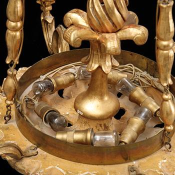 A gilt and bronzed hanging lamp, 19th Century.
