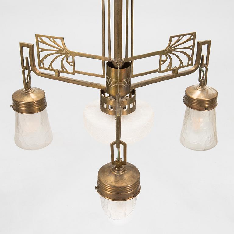 A Jugend style patinated bronze pendant ceiling light from the early 1900s.