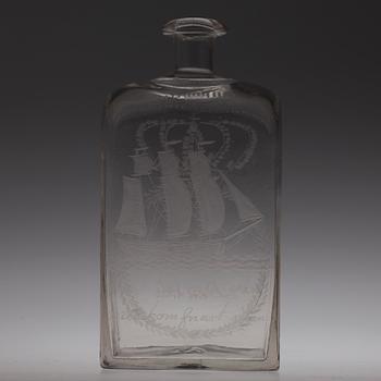 SCHATULLFLASKA, glas, 1800-talets andra hälft.