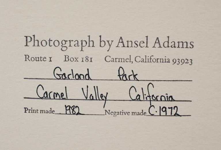 Ansel Adams, "Garland Park, Carmel Valley, California", 1972.