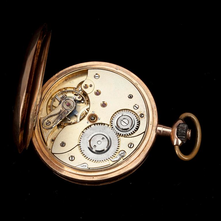 FICKUR, savonett 14K guld. Schwetziska stämplar, kring 1920.