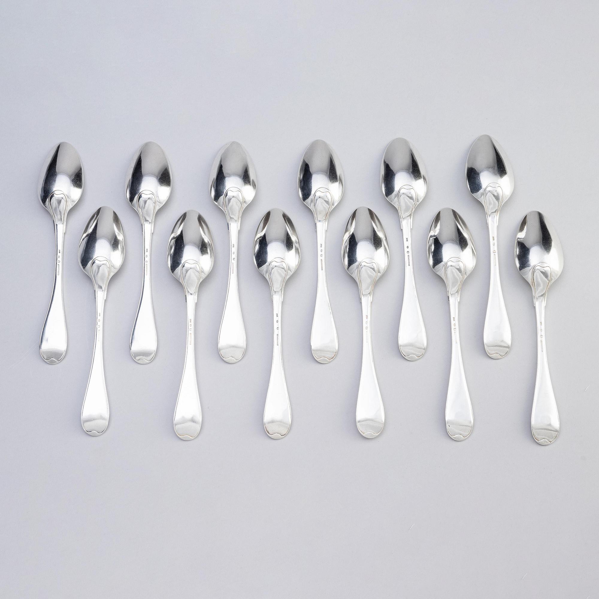 Twelve Swedish 18th century silver spoons, marks of Pehr Zethelius, Stockholm 1794.