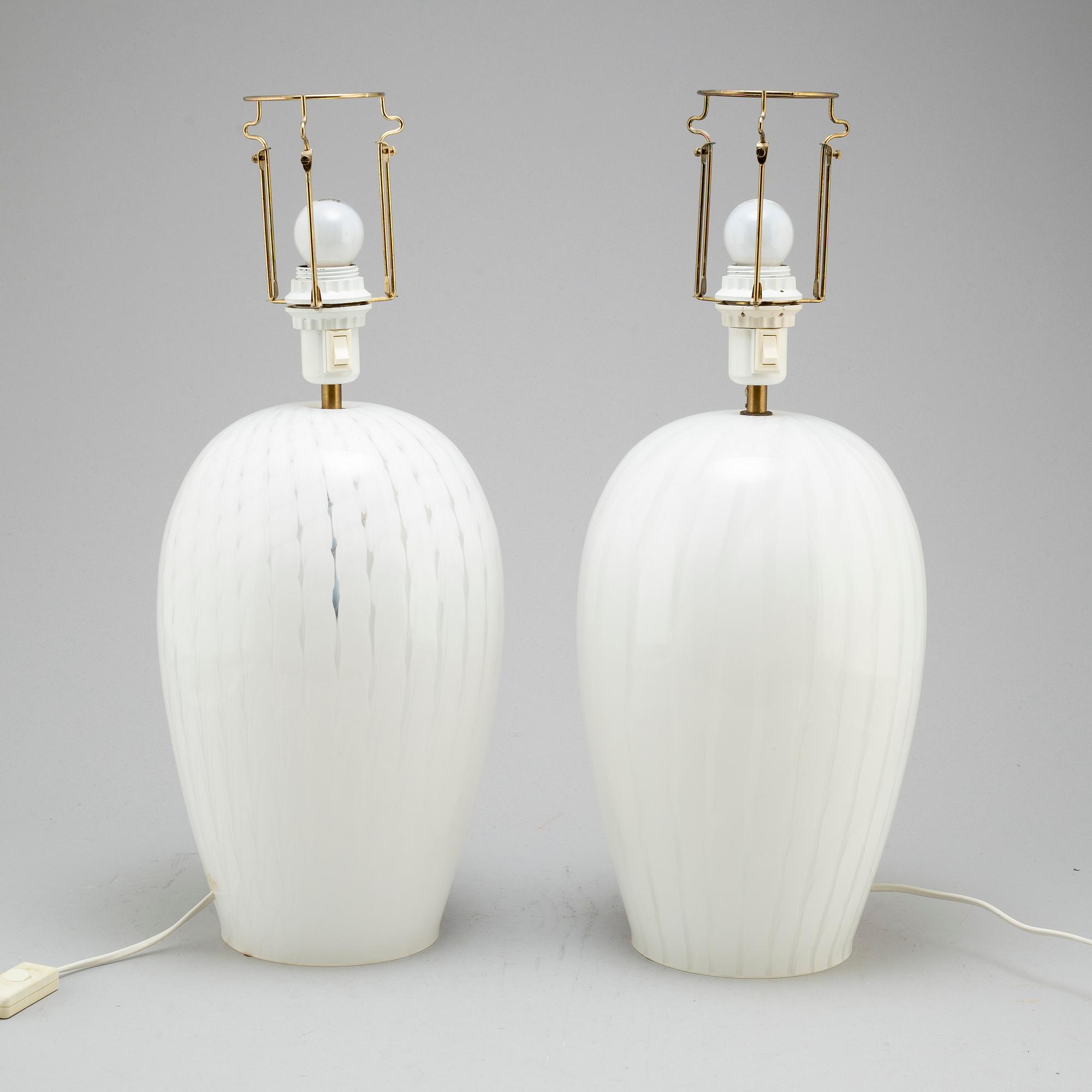 A pair of glass table lamps, 1980's.