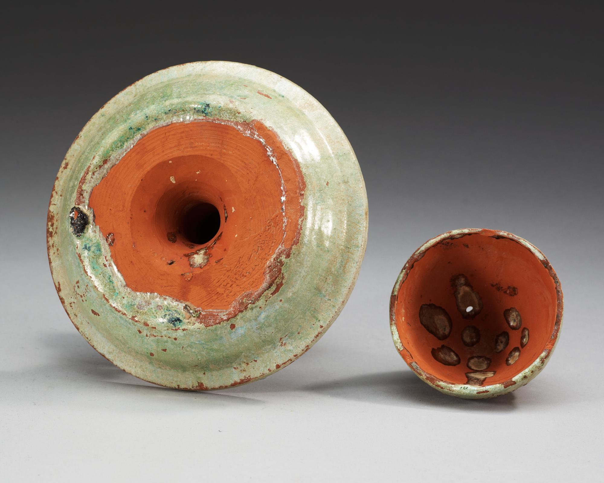 A green glazed boshan-lu censer with cover, Han dynasty (206 BC - 220 AD).