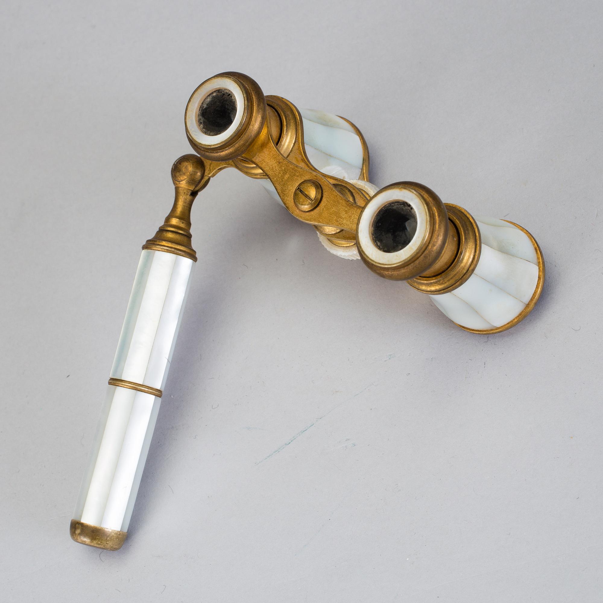 Theater binoculars, brass and mother of pearl, Preisler, Malmö, early 20th century.