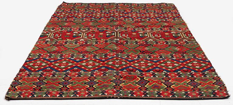 A flat-weave (krabbasnår) bed cover, c. 215 x 118 cm, South-West Scania, dated 1844.
