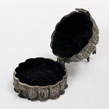 A silver on metal Mughal style box, India, circa 1900.