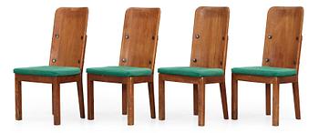 558. A set of four chairs and two armchairs by Axel Einar Hjorth, Nordiska Kompaniet, Stockholm 1930's.