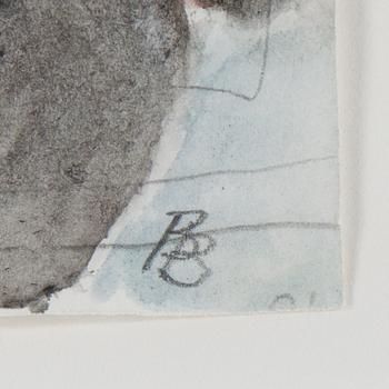 BIRGIT BROMS, watercolour on paper, signed BB. Dated 1984  on label on verso.