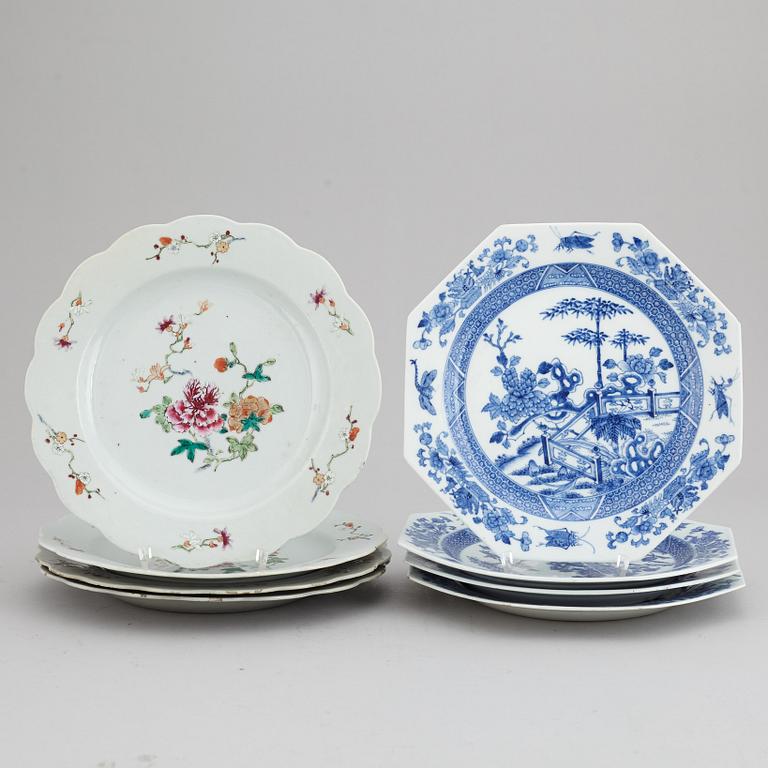 A set of eight (4-4) export plates, Qing dynasty, Qianlong (1736-95).