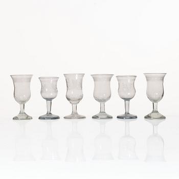 18 wine glasses, 19th century.