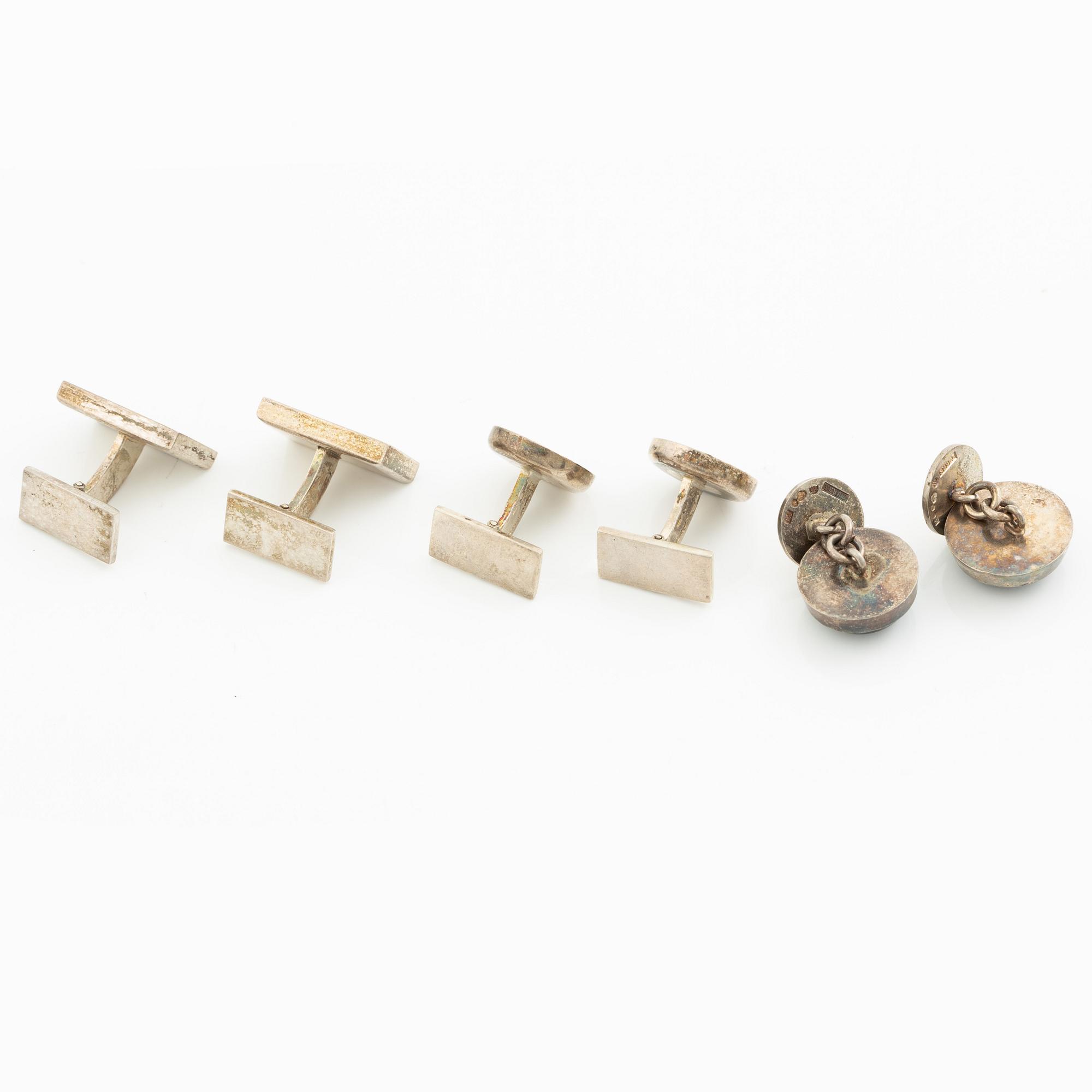 PA Lundahl-Terrs, three pairs of cufflinks, sterling silver and spectrolite, Växjö 1965, 1966 and 1969.