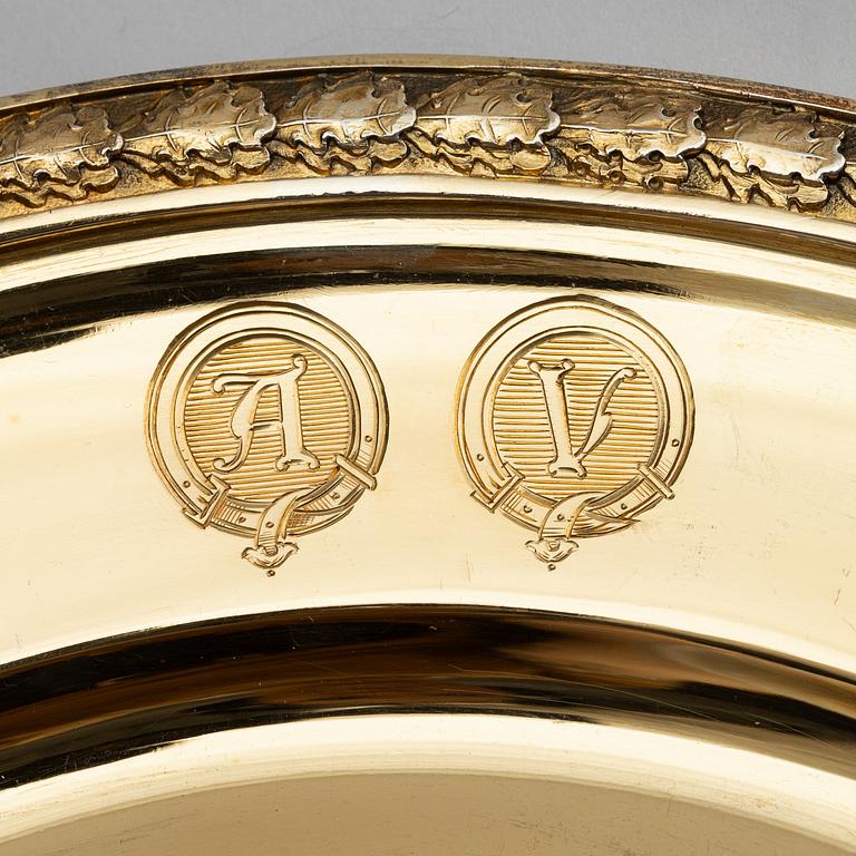 Twelve silver-gilt plates, mark of company C.G. Hallberg, Stockholm 1913-1917.